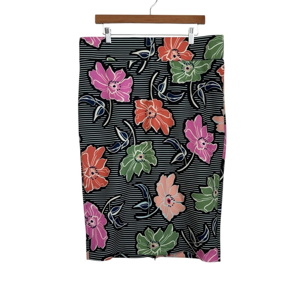 Eloquii Womens Floral Stripe Pencil Skirt Sz 18 Multicolor Stretch Zip Split